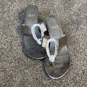 Impo Metallic Snake Print Sandals